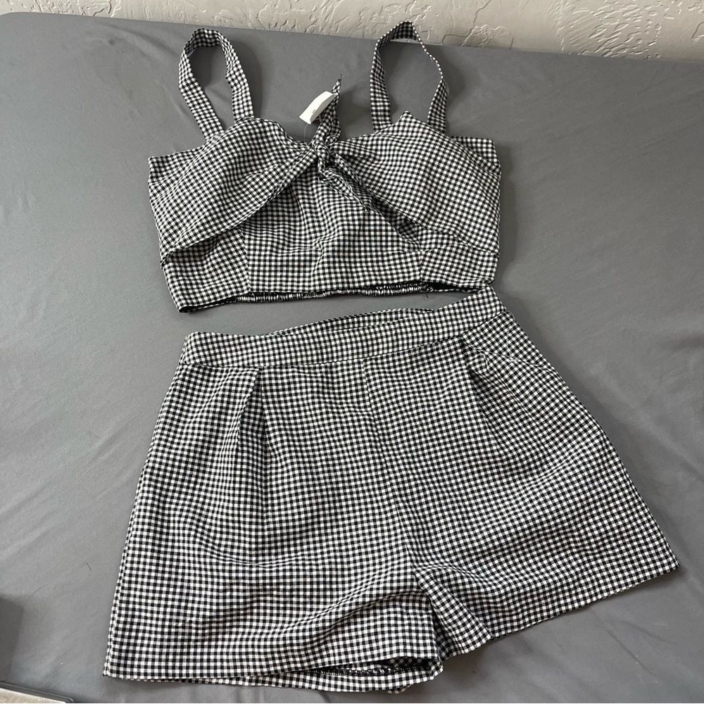 Tilly’s 2 piece matching short top set high wasted gingham tank size large - Picture 2 of 14
